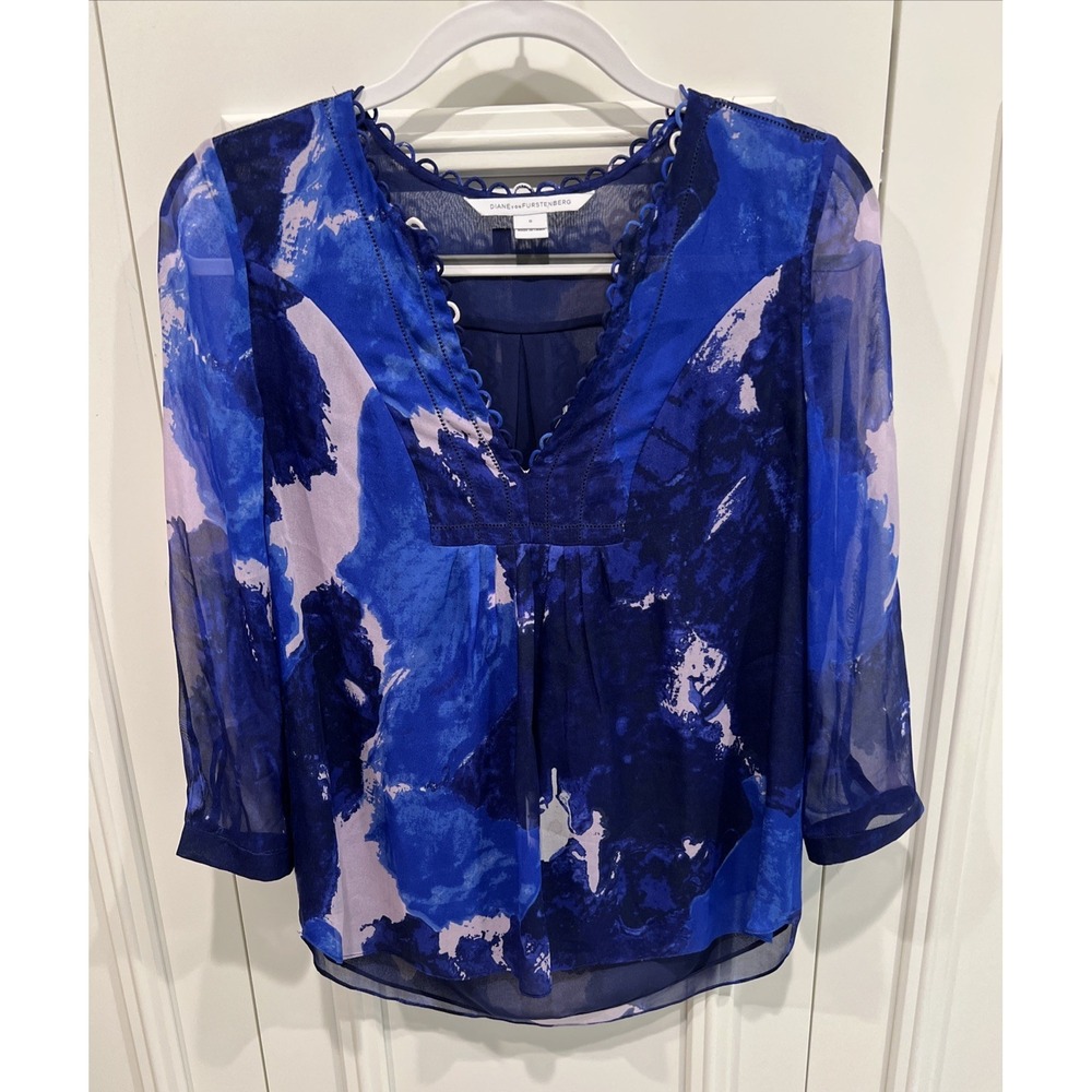Diane Von Furstenberg Silk Camden Blouse Abstract Designer Quiet Luxury Career